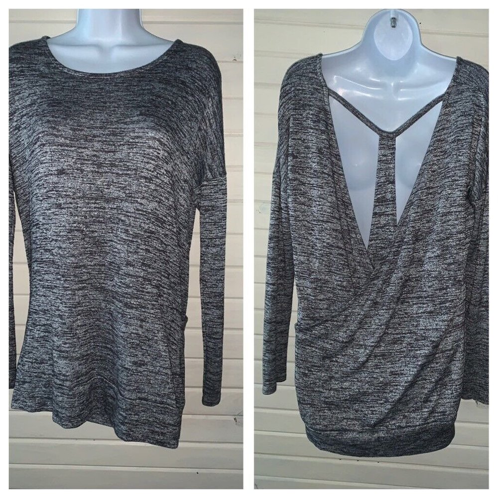Athleta Sz SMALL Pose Layered Open Back Top Racerback Marl Heather L/S 348832